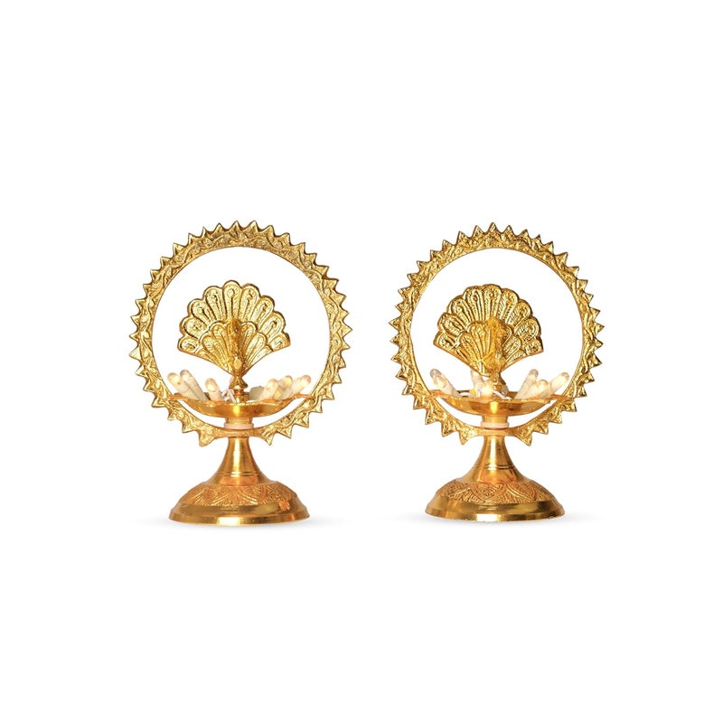 Bhimonee Decor Bhimonee Decor Pure Brass Golden Polish Electric 1 Layered Table Lights Diya 45 inches Brass Pack of 1 Pair - Image 5