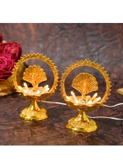 Bhimonee Decor Bhimonee Decor Pure Brass Golden Polish Electric 1 Layered Table Lights Diya 45 inches Brass Pack of 1 Pair  - Image 1
