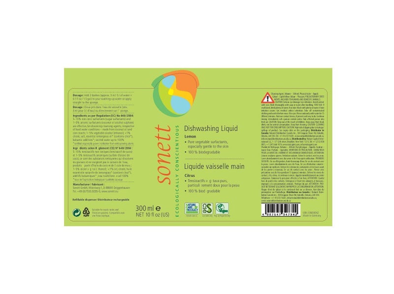 Sonett Organic Dishwashing Liquid Organic 100% Biodegradable (Lemon, 10 Fl.Oz (1 Count)) - Image 4