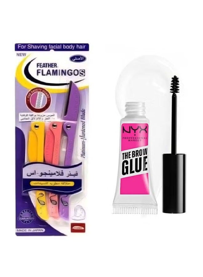 Flamingo The Brow Glow Professional Makeup Eyebrow Gel with Flamingo Blades for Facial Hair Removal - Image 1