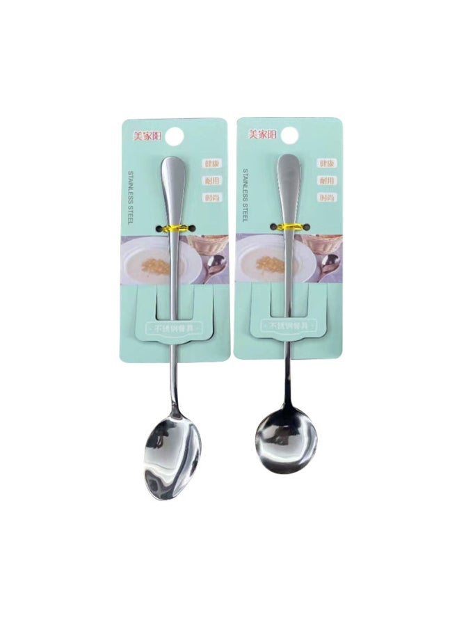 Generic - Thickened Stainless Steel Soup Spoon Home Use Dinnerware Child Feeding Western Food Spoon Long Handle Stirring Spoon Dessert Spoon-Specifications:Medium No. 2 Pointed - Image 1