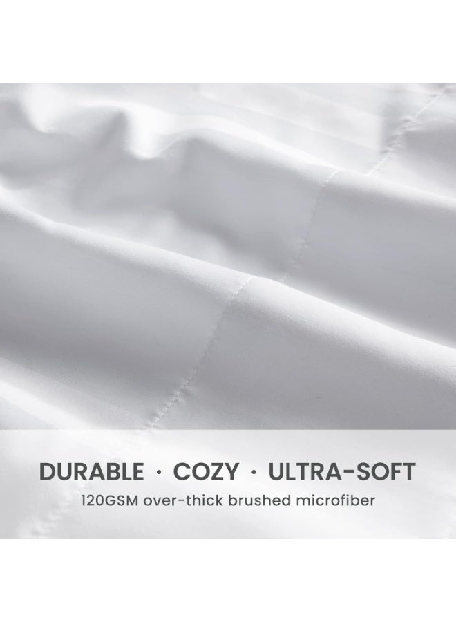 طقم أبيض ملاءات سرير من القطن الفاخر مكون من 3 قطع – ملاءة وغطاءي وسادة بنقشة مخططة، ناعم وقابل للتنفس، للاستخدام المنزلي أو الفندقي (مقاس مفرد/مزدوج) - Image 3