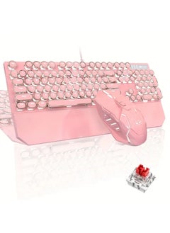 NAFEH Gaming Keyboard and Mouse set Typewriter Mechanical Retro Punk Round Keycaps With RGB Rainbow Backlit USB Wired Keyboards For Game And Office 