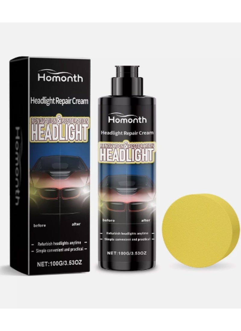 Homonth Headlight Repair Cream - 100g Lens Cleaner & Restorer, Headlight Renovation Repair Kit  - Image 1