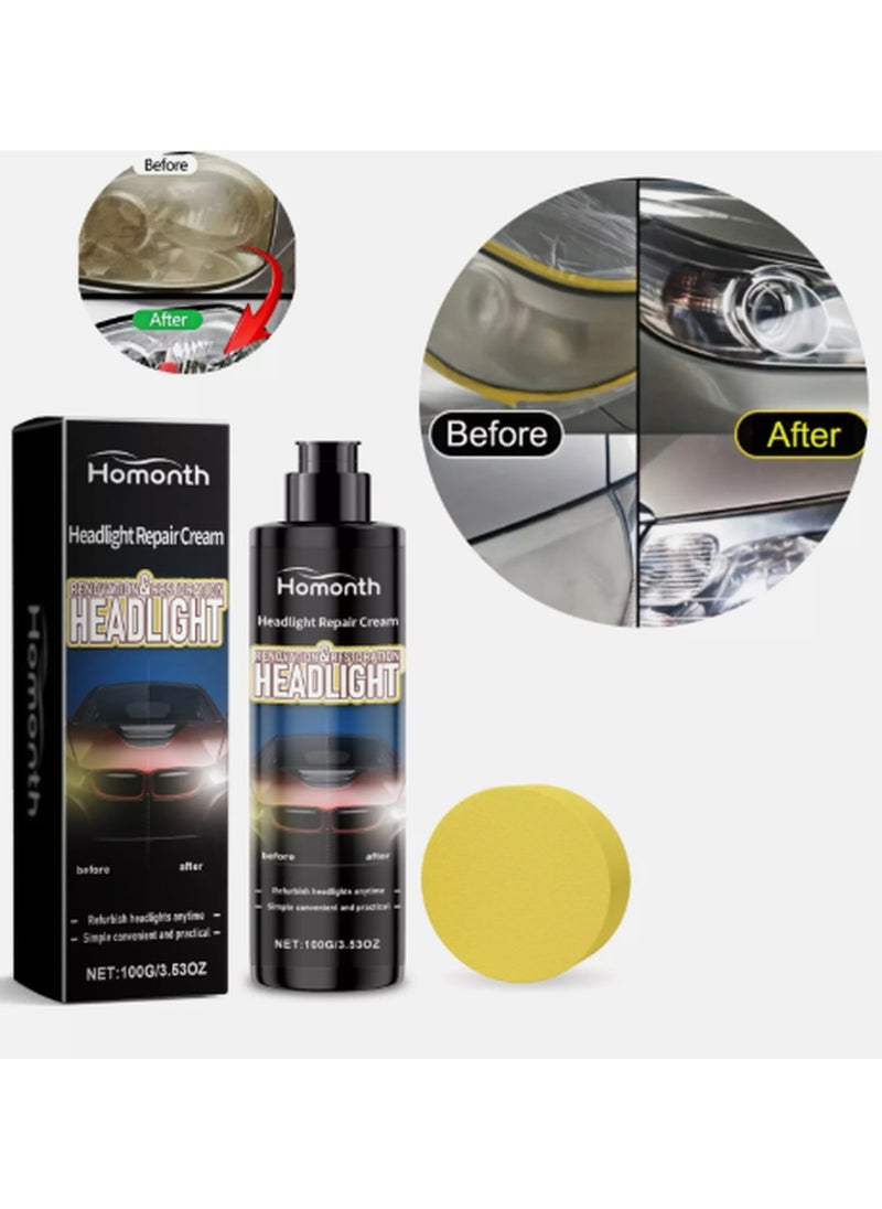 Homonth Headlight Repair Cream - 100g Lens Cleaner & Restorer, Headlight Renovation Repair Kit  - Image 3