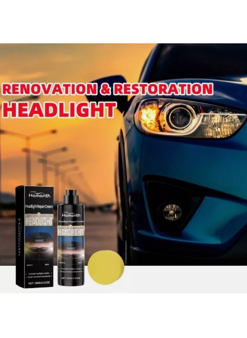 Homonth Headlight Repair Cream - 100g Lens Cleaner & Restorer, Headlight Renovation Repair Kit  - Image 5