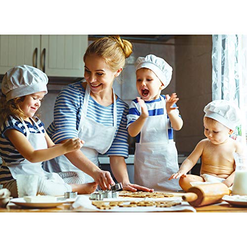 Yaomiao 4 Pieces Kids Apron with Pocket Children Adjustable Chef Apron for Cooking Baking Painting (White,S for 2-6 Age) - Image 4