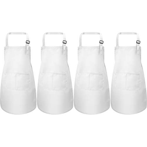 Yaomiao 4 Pieces Kids Apron with Pocket Children Adjustable Chef Apron for Cooking Baking Painting (White,S for 2-6 Age) - Image 1