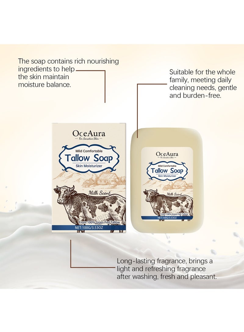  اوساورا صابون الشحم - صابون منظف بالحليب والشحم وفيتامين E، يرطب وينعم ويحافظ على نعومة البشرة، تنظيف لطيف، 100 جرام - Image 3