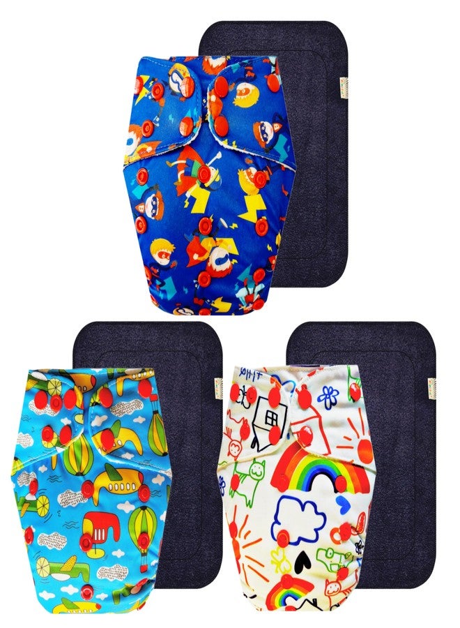 حفاضات دمبلدو القماشية الممتازة مع حشوة سوداء (عبوة من 3 قطع) | شعور بالجفاف والراحة | وسادة ماصة من 6 طبقات | أزرار كبس قابلة للتعديل | مناسبة للارتداء طوال اليوم | من 3 أشهر إلى 3 سنوات | للجنسين - Image 1