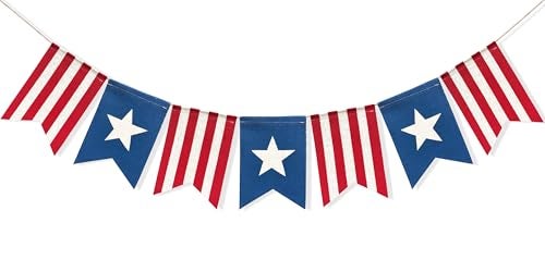 Uniwish American Flag Bunting Banner 4th of July Decorations Patriotic Stars and Stripes American Independence Day Indoor Outdoor Hanging Sign - Image 1
