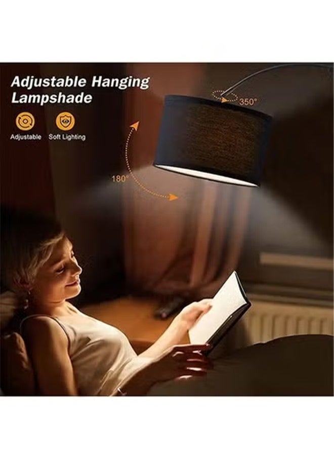 DOMUIK - Floor Lamp LED Vertical Retro Curved Pole Lamp, Dimmable Adjustable Height, Marble Base, For Living Room Office Bedroom, 12W Tri-color LED Bulb - Image 1