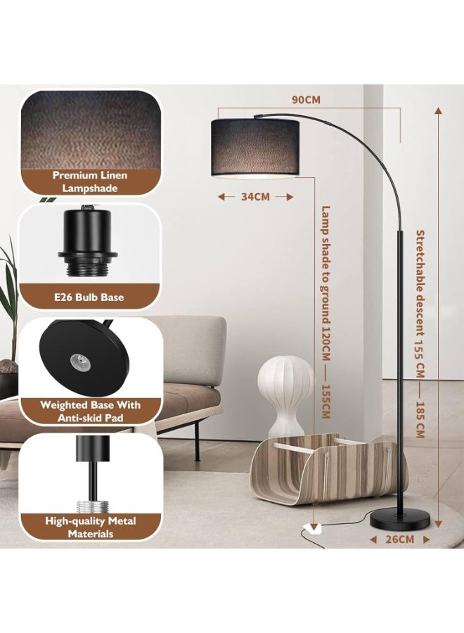 DOMUIK Floor Lamps for Living Room, Modern Floor Lamp with Adjustable Hanging Drum Shade, 185CM Height Tall Arc Floor Lamp, 12W Bulb Included, for Bedroom Office Dorm Room  - Image 2