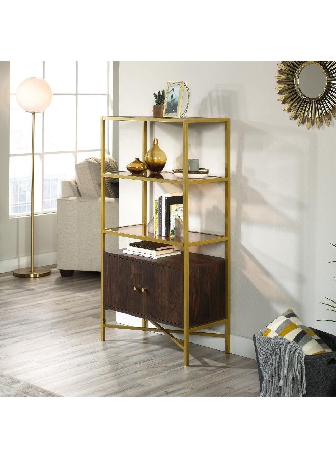 ساودر هاربر هايتس خزانة كتب مستطيلة بأرفف مفتوحة مع أبواب جوزي وذهبي 51.57 x 27.6 x 13.78 بوصة 426451 - Image 1