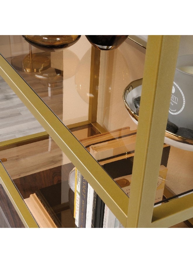 ساودر هاربر هايتس خزانة كتب مستطيلة بأرفف مفتوحة مع أبواب جوزي وذهبي 51.57 x 27.6 x 13.78 بوصة 426451 - Image 3