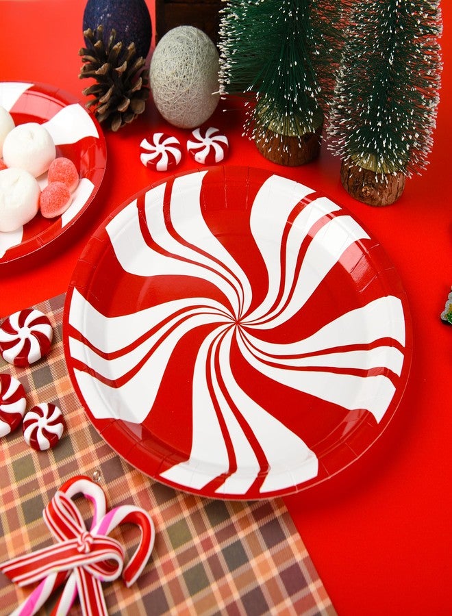 AimFun 50Pcs Christmas Paper Plates Peppermint Candy Party Plates Red and White Striped Disposable Dinner Tableware for Xmas Holiday Party Supplies - Image 4