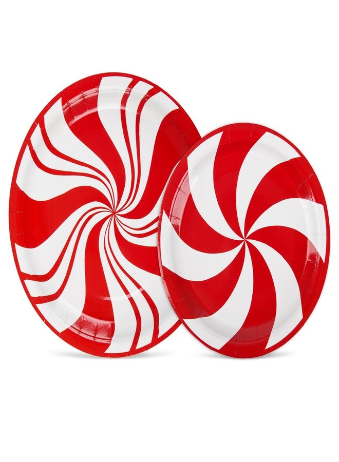 AimFun 50Pcs Christmas Paper Plates Peppermint Candy Party Plates Red and White Striped Disposable Dinner Tableware for Xmas Holiday Party Supplies - Image 1