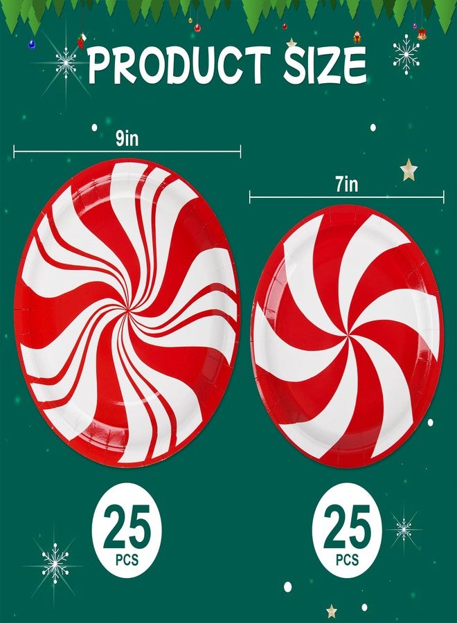 AimFun 50Pcs Christmas Paper Plates Peppermint Candy Party Plates Red and White Striped Disposable Dinner Tableware for Xmas Holiday Party Supplies - Image 2