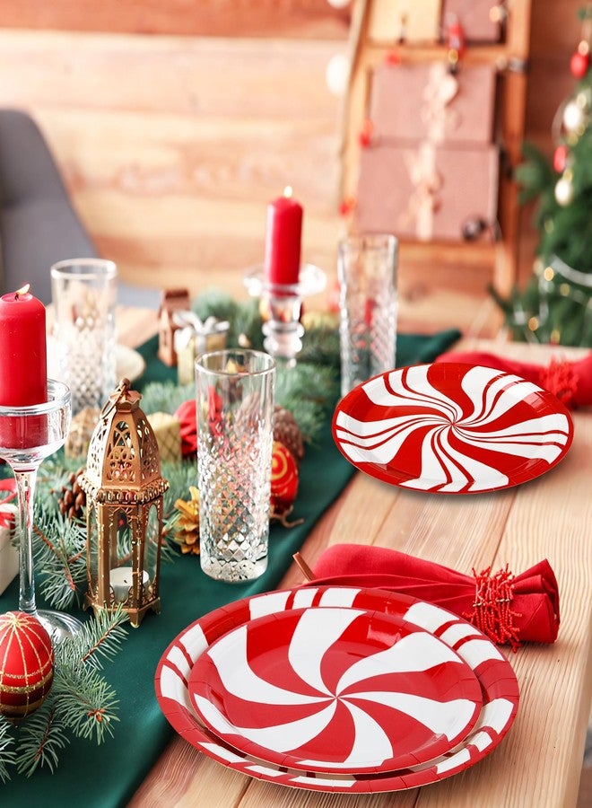 AimFun 50Pcs Christmas Paper Plates Peppermint Candy Party Plates Red and White Striped Disposable Dinner Tableware for Xmas Holiday Party Supplies - Image 5