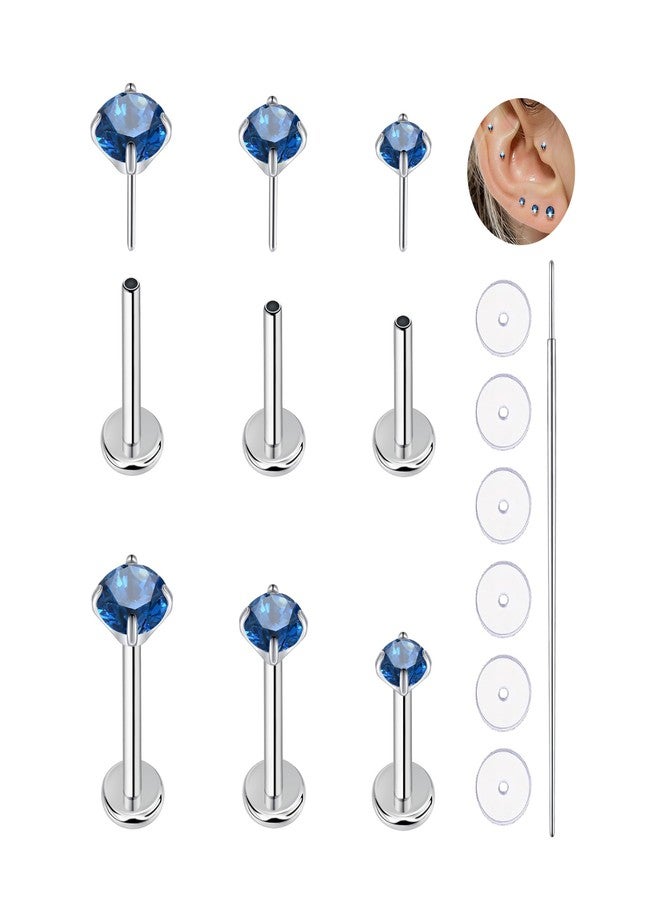 KaseStyle 20G Flat Back Earrings Studs 18G Nose Rings 24K Gold Plating 3 Pairs Titanium Threadless 16G Cartilage Earrings for Women Men Tragus Conch Helix Medusa Lip Piercing Jewelry, 20G, Titanium - Image 1