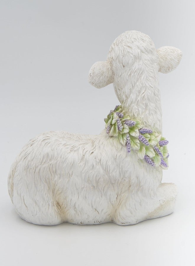 Roman, 6” H Lamb with Flower Wreath Figurine, Spring Easter Lamb Statue with Lavender Floral Collar, Farmhouse Seasonal Décor - Image 2