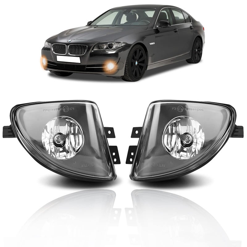 TangMiGe Fog Lights compatible with BMW 528i 535i 550i xDrive Sedan ActiveHybrid 5 Sedan F10 F11 5 Series 2011 2012 2013 1 Pair Fog Lamps Clear Lens