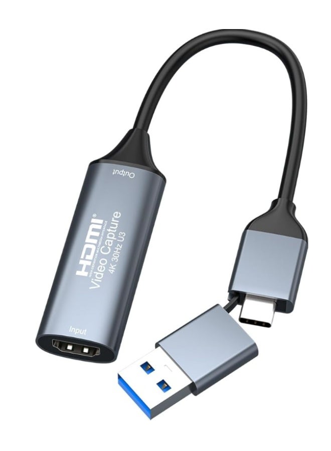 Reacon بطاقة التقاط HDMI بدقة 4K للبث والتسجيل، USB 3.0 إلى Type C، 1080P 60FPS، مثالية للألعاب، البث المباشر، مؤتمرات الفيديو، وعبر الإنترنت