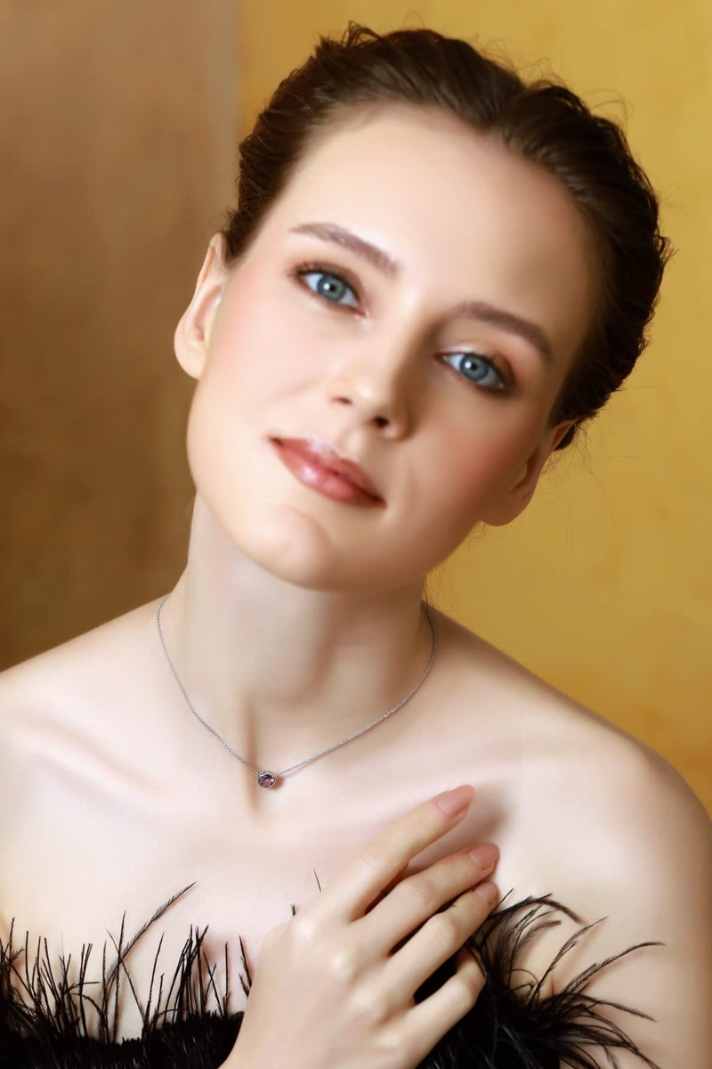 GemStar USA Sterling Silver Purple 6mm Round Bezel-Set Dainty Choker Necklace Made with European Crystals - Image 2