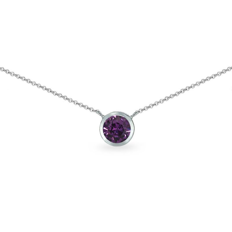GemStar USA Sterling Silver Purple 6mm Round Bezel-Set Dainty Choker Necklace Made with European Crystals - Image 1