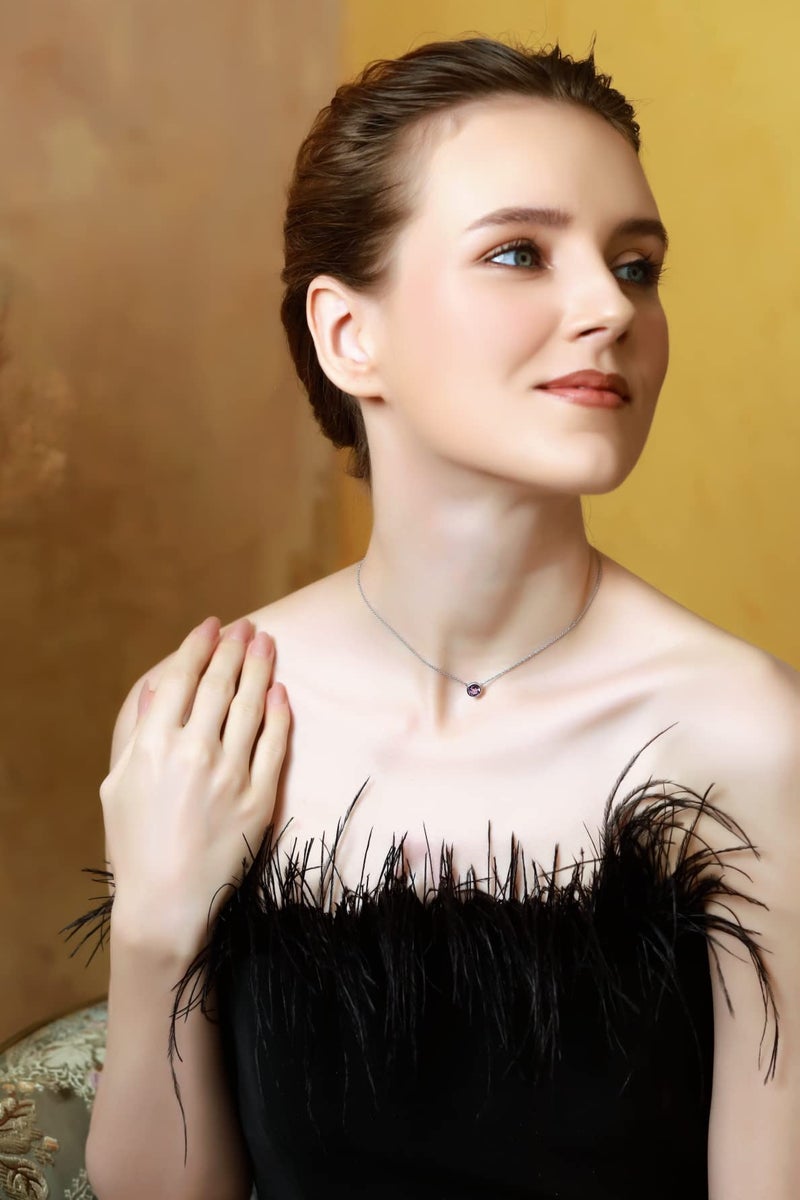 GemStar USA Sterling Silver Purple 6mm Round Bezel-Set Dainty Choker Necklace Made with European Crystals - Image 3