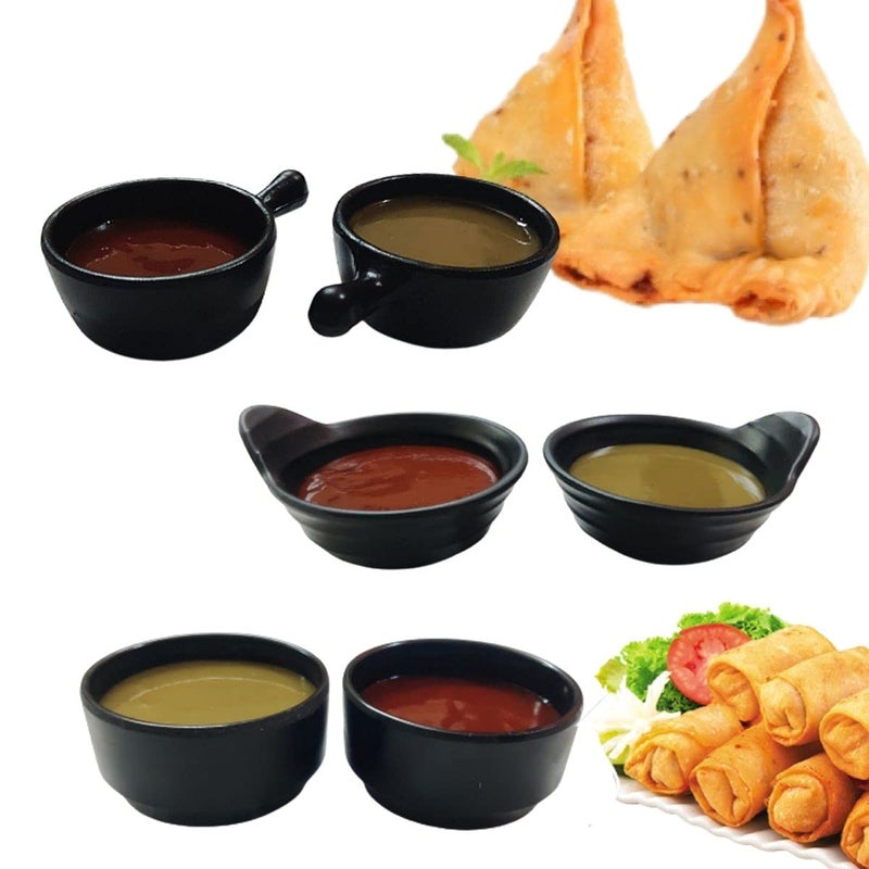 Home Decorise Melamine Small Chutney Dip Bowl Set for Snacks/Tiny Sauce Dip Bowls for Party and Daily use Serving Platter, Unbreakable (Matt Black, Pack of 6) - Image 1