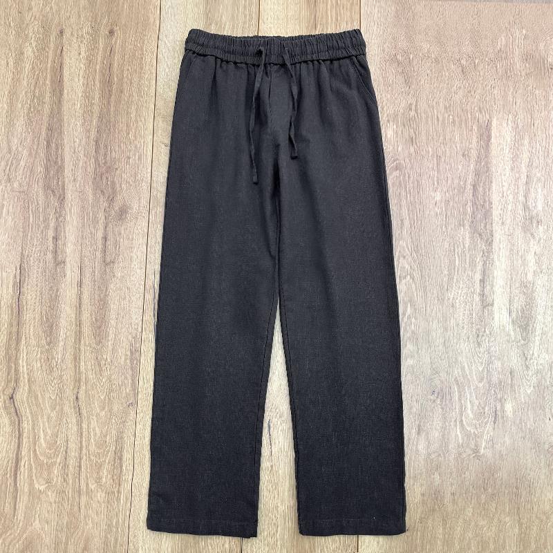 Mens Linen Casual Straight-Leg Trousers Spring/Summer Black - Image 1