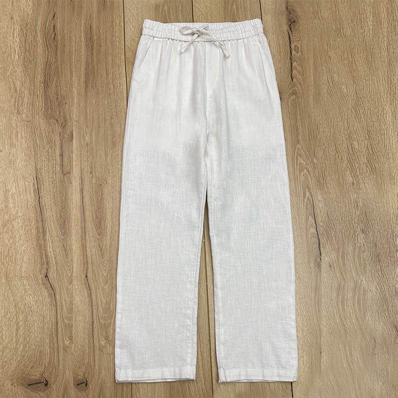 Mens Linen Casual Straight-Leg Trousers Spring/Summer Black - Image 2