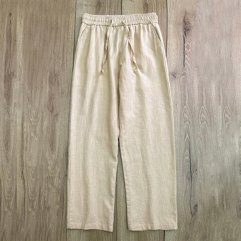 Mens Linen Casual Straight-Leg Trousers Spring/Summer Black - Image 5
