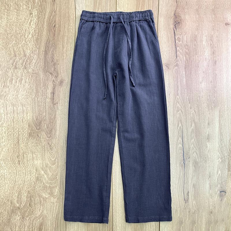Mens Linen Casual Straight-Leg Trousers Spring/Summer Black - Image 3