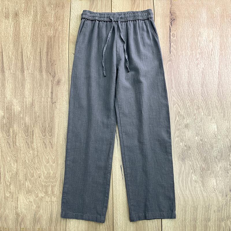 Mens Linen Casual Straight-Leg Trousers Spring/Summer Black - Image 4