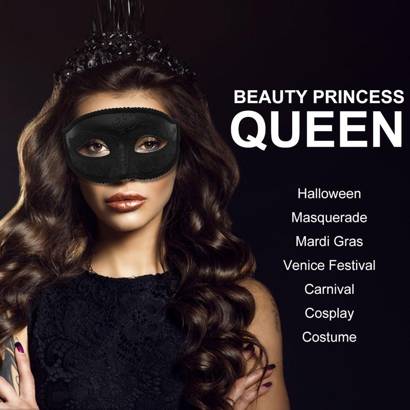 Ralleyfun Masquerade Mask for Men Couple Venetian Mask for Halloween Mardi Gras Costume Party Prom Ball (Black+Black) - Image 5