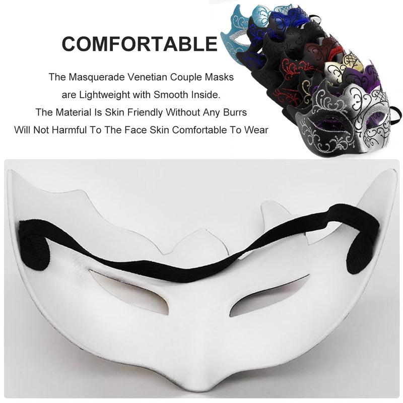 Ralleyfun Masquerade Mask for Men Couple Venetian Mask for Halloween Mardi Gras Costume Party Prom Ball (Black+Black) - Image 4