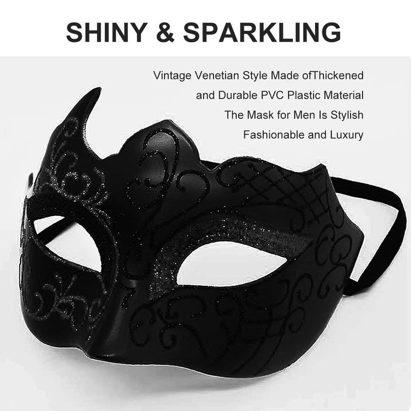 Ralleyfun Masquerade Mask for Men Couple Venetian Mask for Halloween Mardi Gras Costume Party Prom Ball (Black+Black) - Image 2