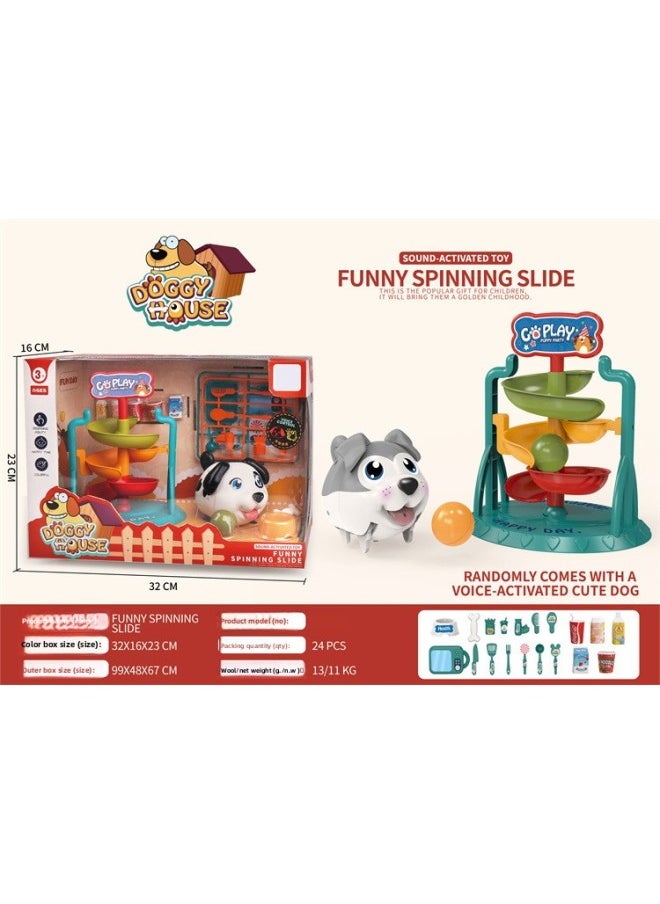 Kidsren's Cartoon Pet Dog Voice-activated Sensor Crawling Dog Artificial Electric Pet Toy Play House Gift Batch-Color:0252835 Spin Slide Music (voice Controlled Induction Dog) [window Box]  - Image 1