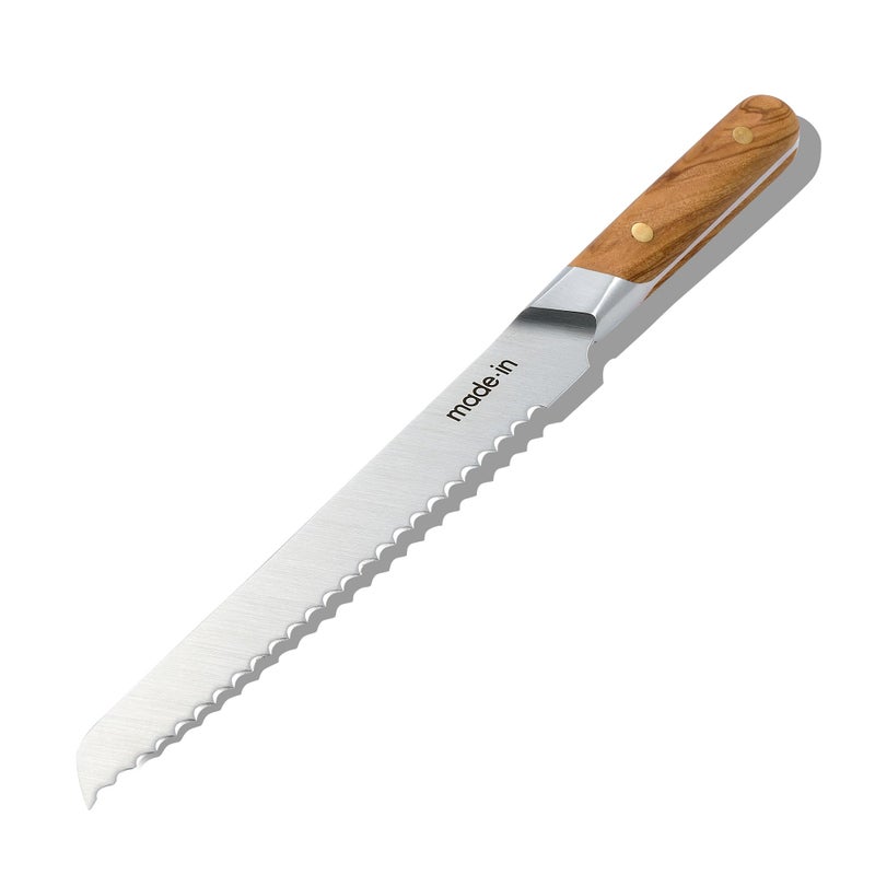 Made In Cookware  9 Inch Bread Knife  Crafted in France  Full Tang With Olive Wood Handle