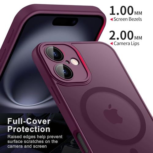 Tobfit Magnetic Case for iPhone 16 6.1-Inch Compatible with MagSafe, Translucent Matte Back Slim Shockproof Phone Cover for iPhone 16,Wine red - Image 2
