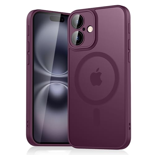 Tobfit Magnetic Case for iPhone 16 6.1-Inch Compatible with MagSafe, Translucent Matte Back Slim Shockproof Phone Cover for iPhone 16,Wine red - Image 1