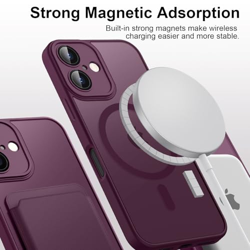 Tobfit Magnetic Case for iPhone 16 6.1-Inch Compatible with MagSafe, Translucent Matte Back Slim Shockproof Phone Cover for iPhone 16,Wine red - Image 4
