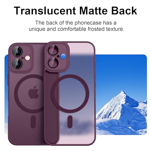 Tobfit Magnetic Case for iPhone 16 6.1-Inch Compatible with MagSafe, Translucent Matte Back Slim Shockproof Phone Cover for iPhone 16,Wine red - Image 3