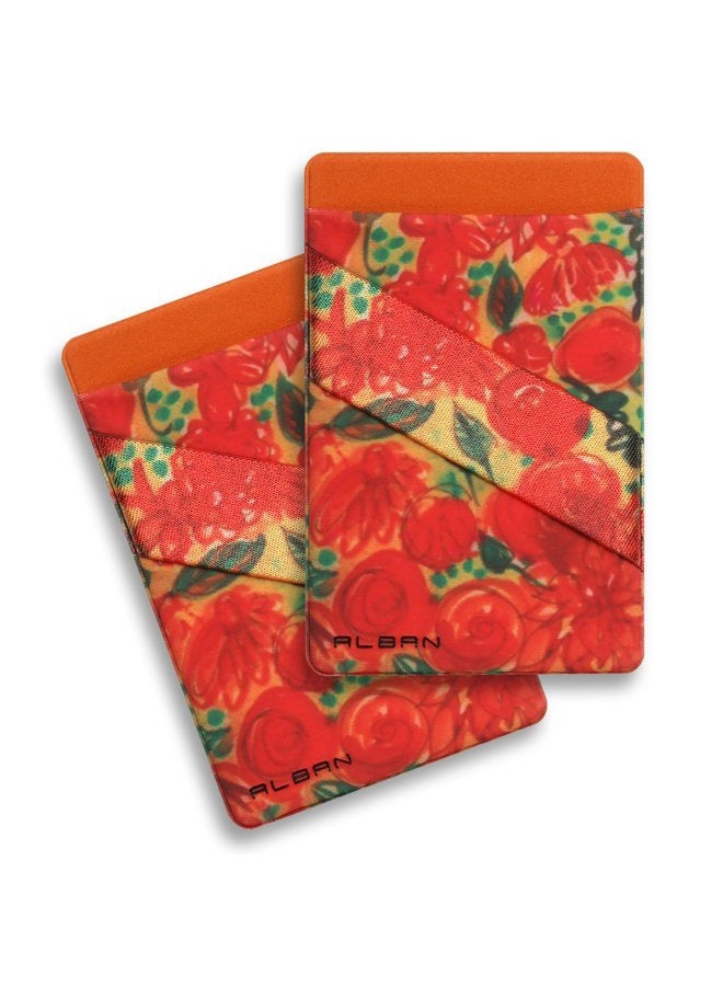 Alban 2 Pack Stick On Back of Cell Phone Pocket Wallets. Adhesive Credit Card Holder with RFID Blocking and Finger Strap - Orange Floral - Image 1