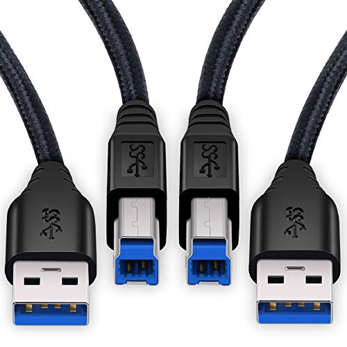 Besgoods USB A to B Cable 6Ft,USB 3.0 A Male to Type B Male Braided Cord Upstream Cable for Printer USB Hub Scanner External Hard Driver-Black,2Pack - Image 1