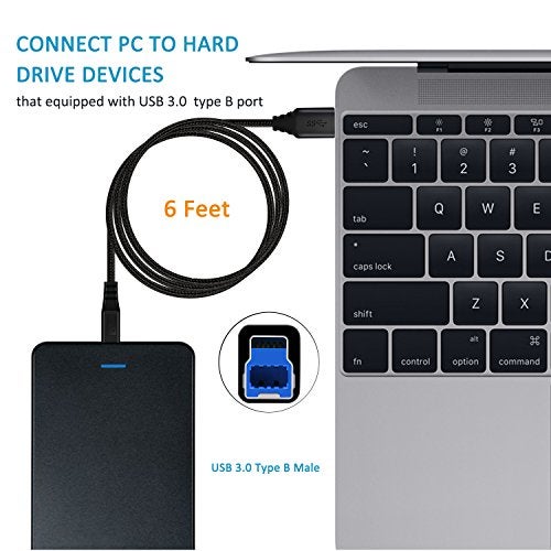 Besgoods USB A to B Cable 6Ft,USB 3.0 A Male to Type B Male Braided Cord Upstream Cable for Printer USB Hub Scanner External Hard Driver-Black,2Pack - Image 2