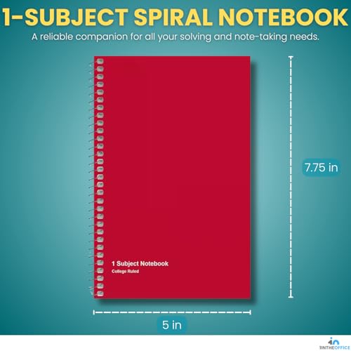 1InTheOffice 1-Subject Wirebound Notebook, College Ruled, 80 Sheets, Spiral Notebook 5x7, 7 3/4" x 5", 6/Pk (6) - Image 2