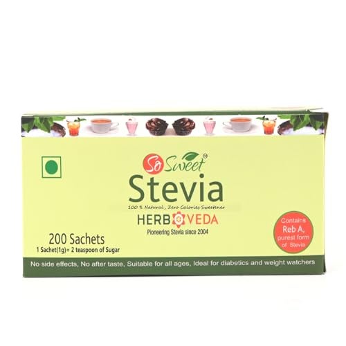 So Sweet Stevia Sugar-Free Sachets - 100% Natural, Zero-Calorie Sweetener, 200 Sachets, Diabetic Safe, Perfect for Sweetening Beverages, Baking, and Cooking, Ideal for Healthy Living - Image 1